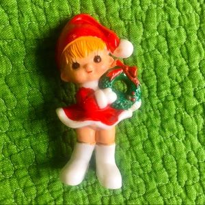 Vintage Christmas girl elf figurine ceramic, pixie cute retro